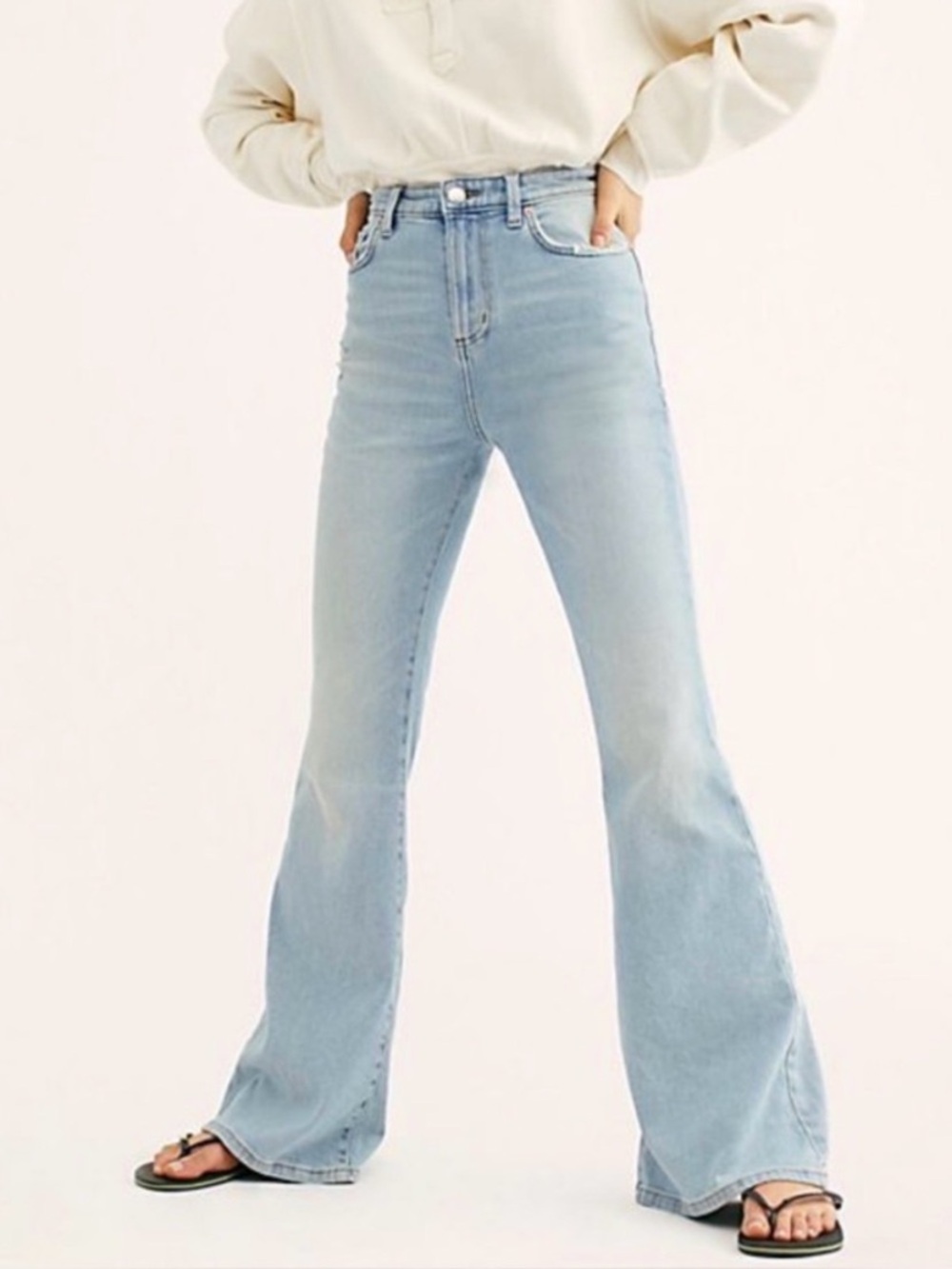 Lee Light Wash Distressed High Waisted Flare Jeans